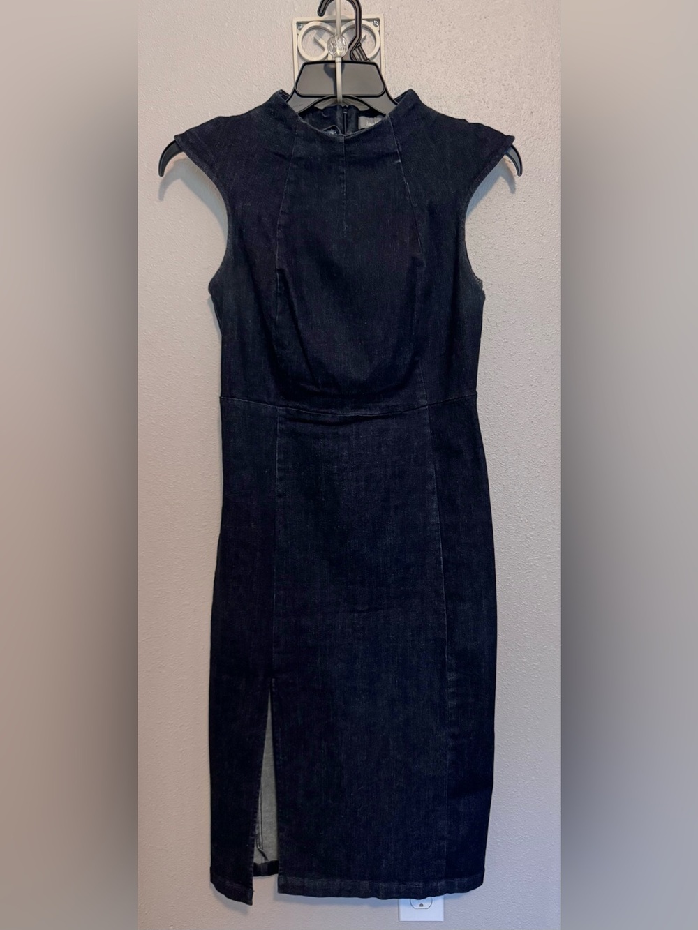 Neiman Marcus Black Sleeveless Denim Midi Dress Sz S
